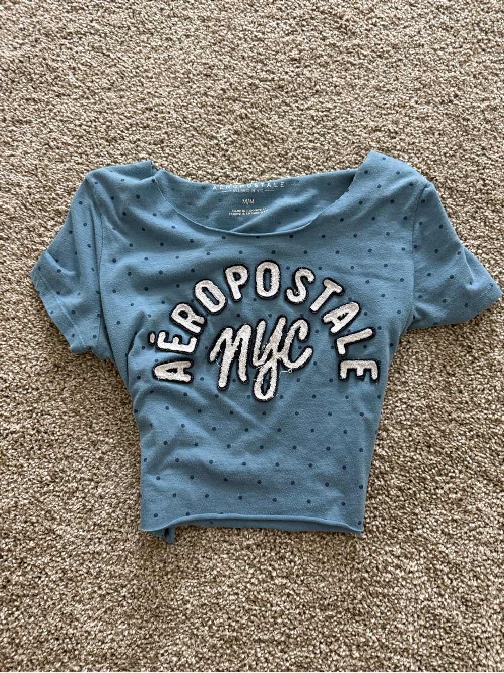 Aeropostale Blue Polka Dot NYC Crop Top